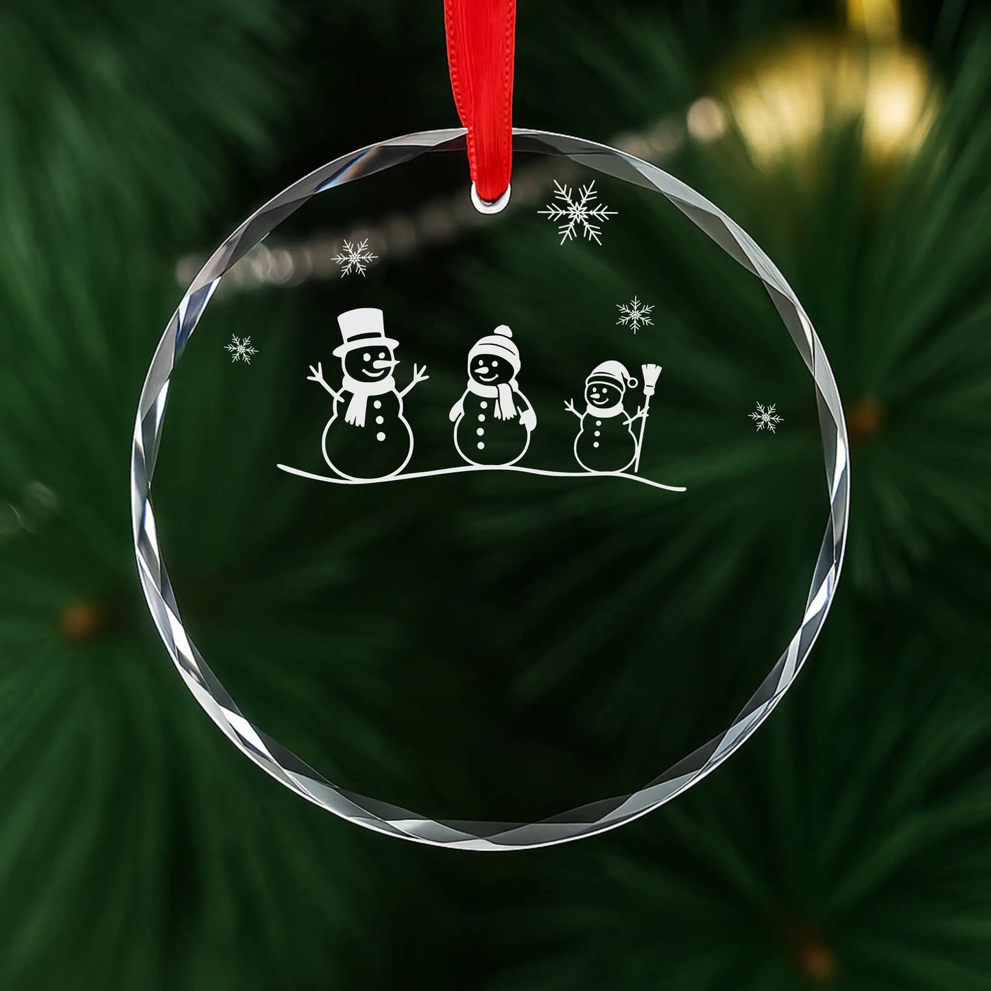 Snowman Family of 3 Glass Personalized Ornament