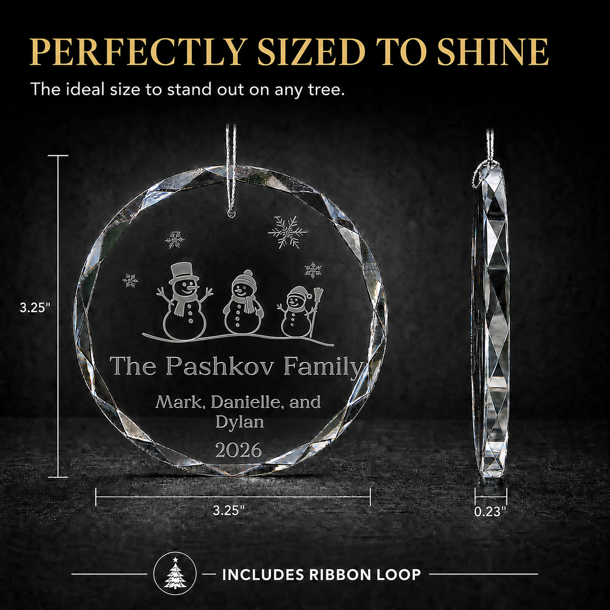 Snowman Family of 3 Glass Personalized Christmas Ornament