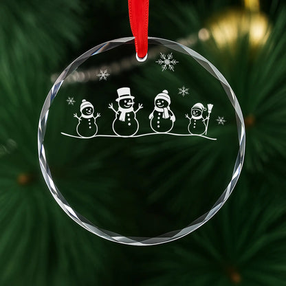 Snowman Family of 4 Glass Personalized Ornament
