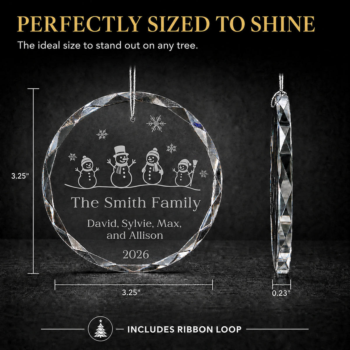 Snowman Family of 4 Glass Personalized Christmas Ornament