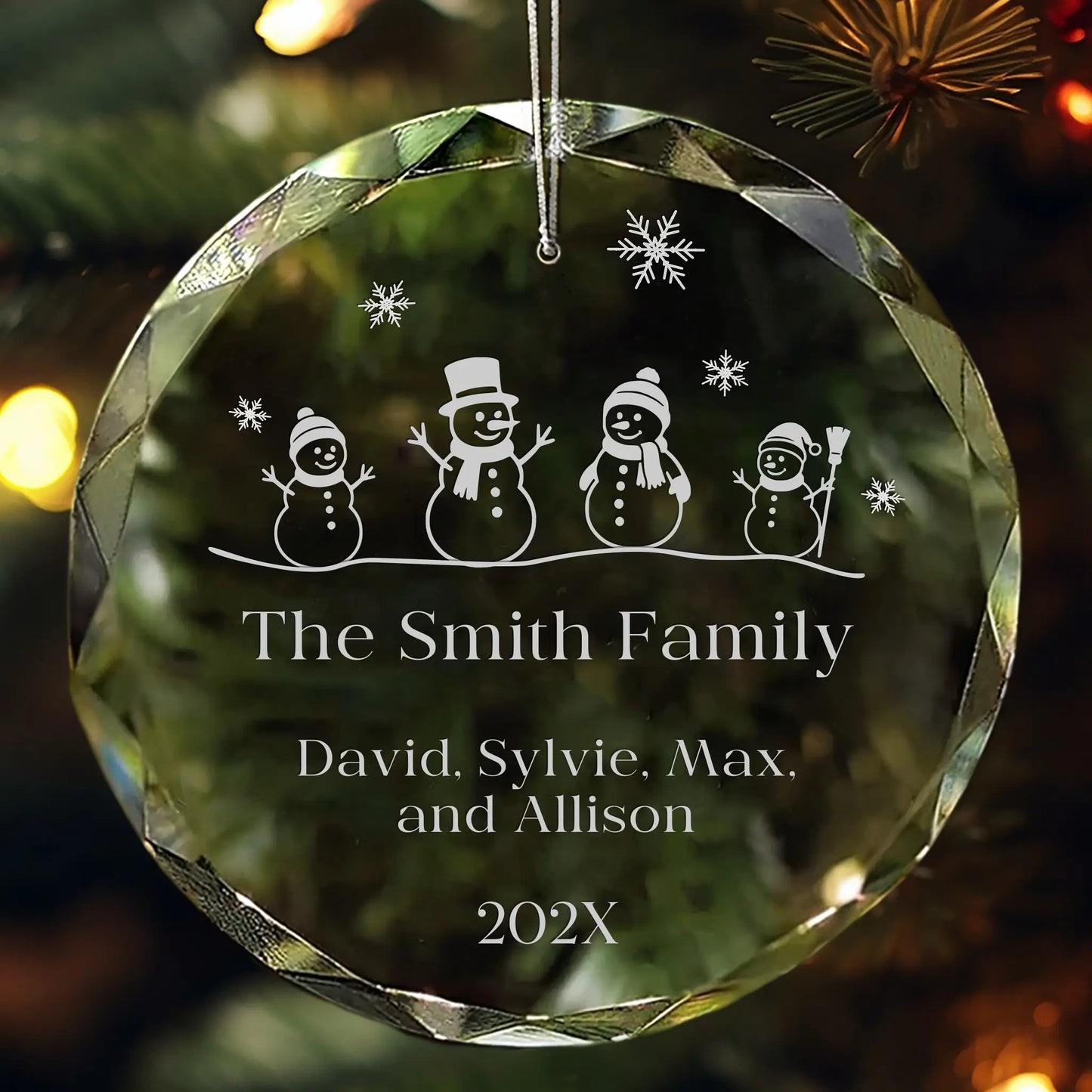 Snowman Family of 4 Glass Personalized Ornament