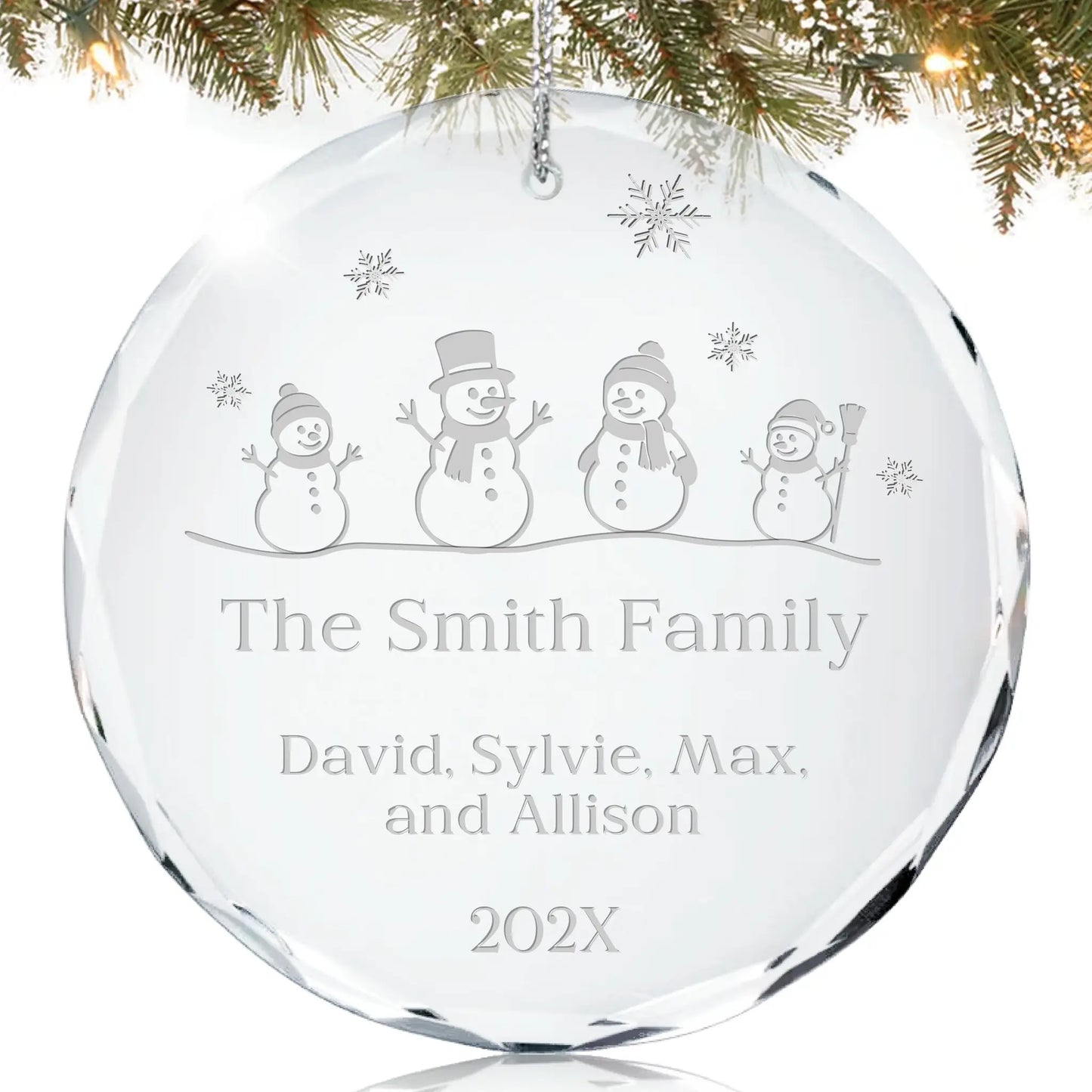 Snowman Family of 4 Glass Personalized Ornament