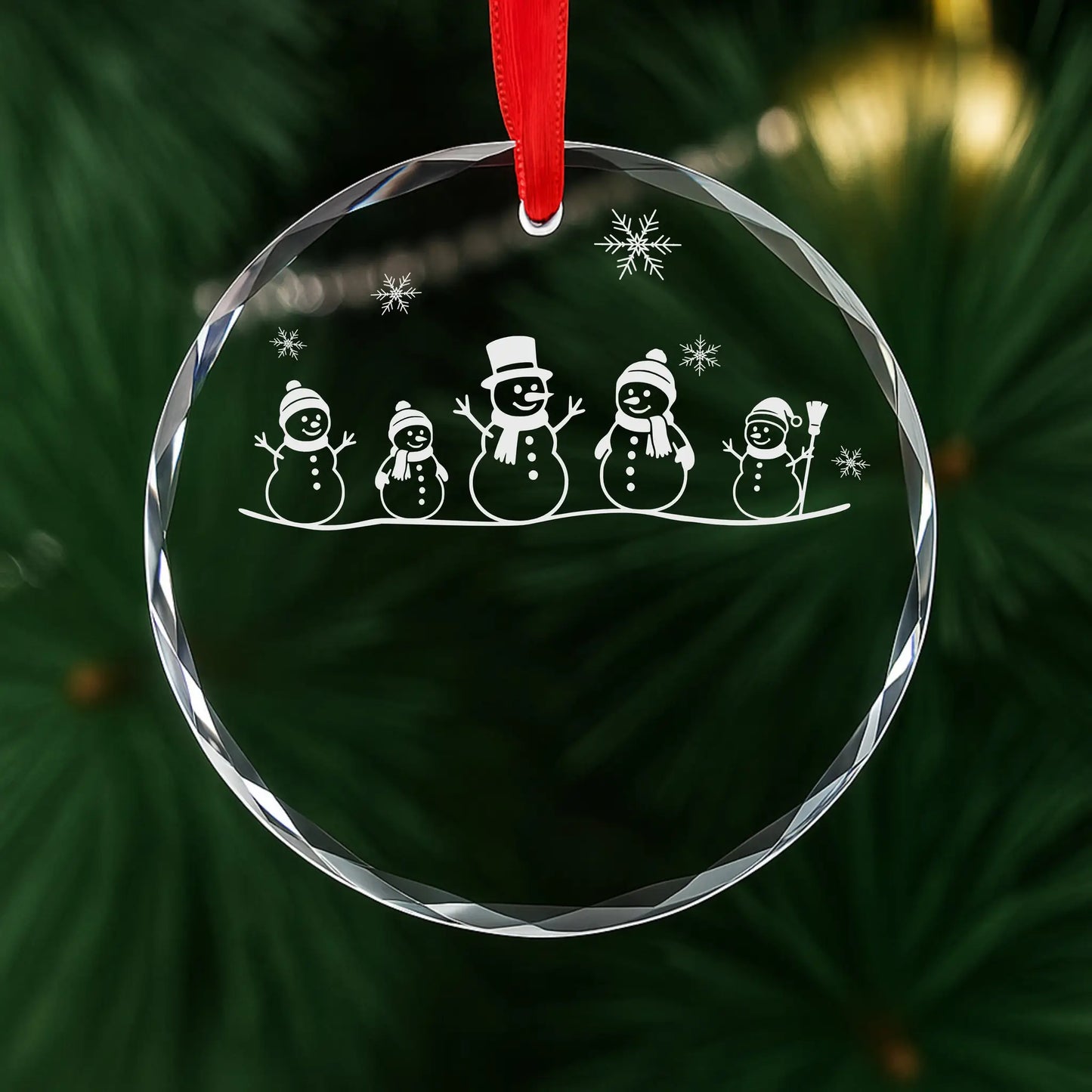 Snowman Family of 5 Glass Personalized Ornament
