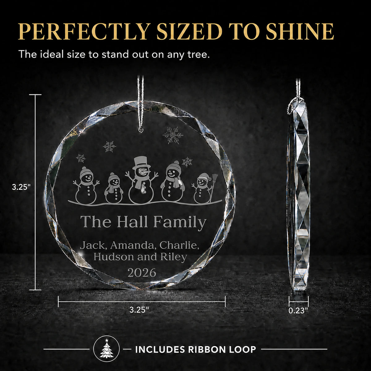 Snowman Family of 5 Glass Personalized Christmas Ornament