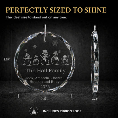 Snowman Family of 5 Glass Personalized Christmas Ornament