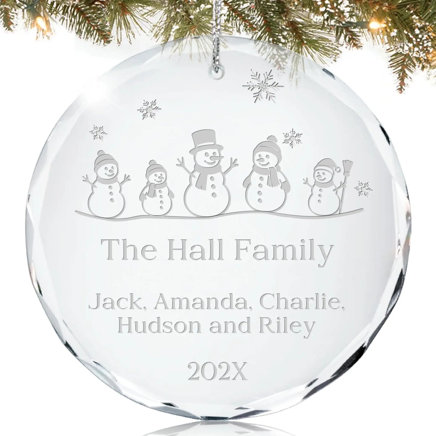 Snowman Family of 5 Glass Personalized Ornament