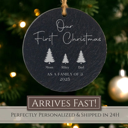 Our First Christmas as a Family of 3 Personalized Ornament