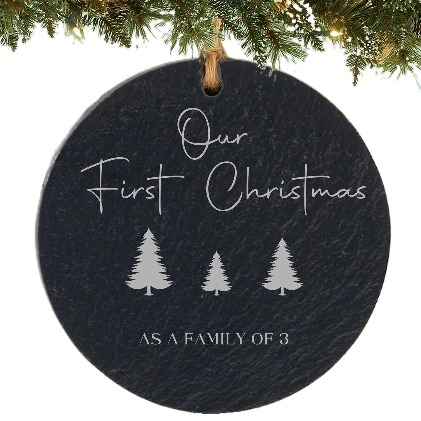 Our First Christmas as a Family of 3 Personalized Ornament