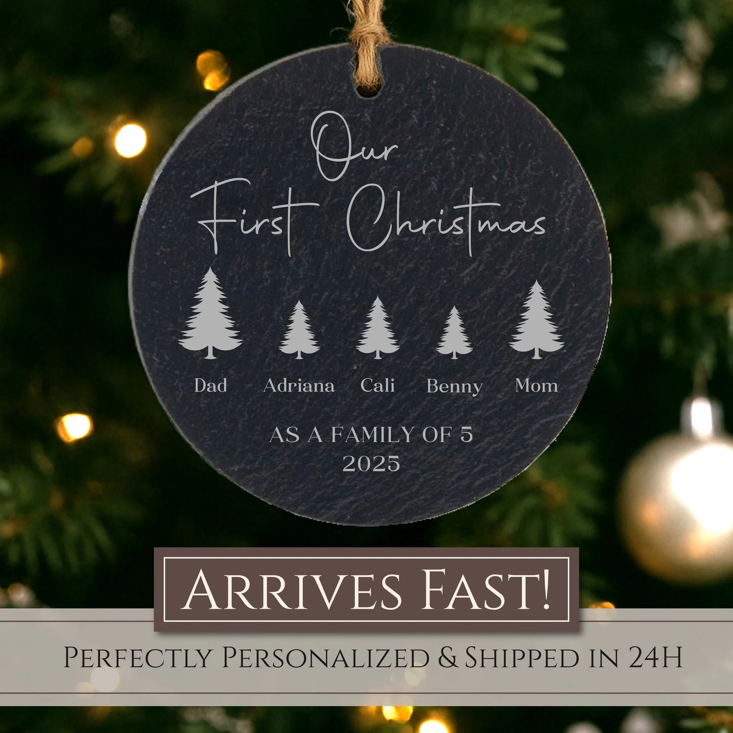 Our First Christmas Family of 5 Personalized Ornament