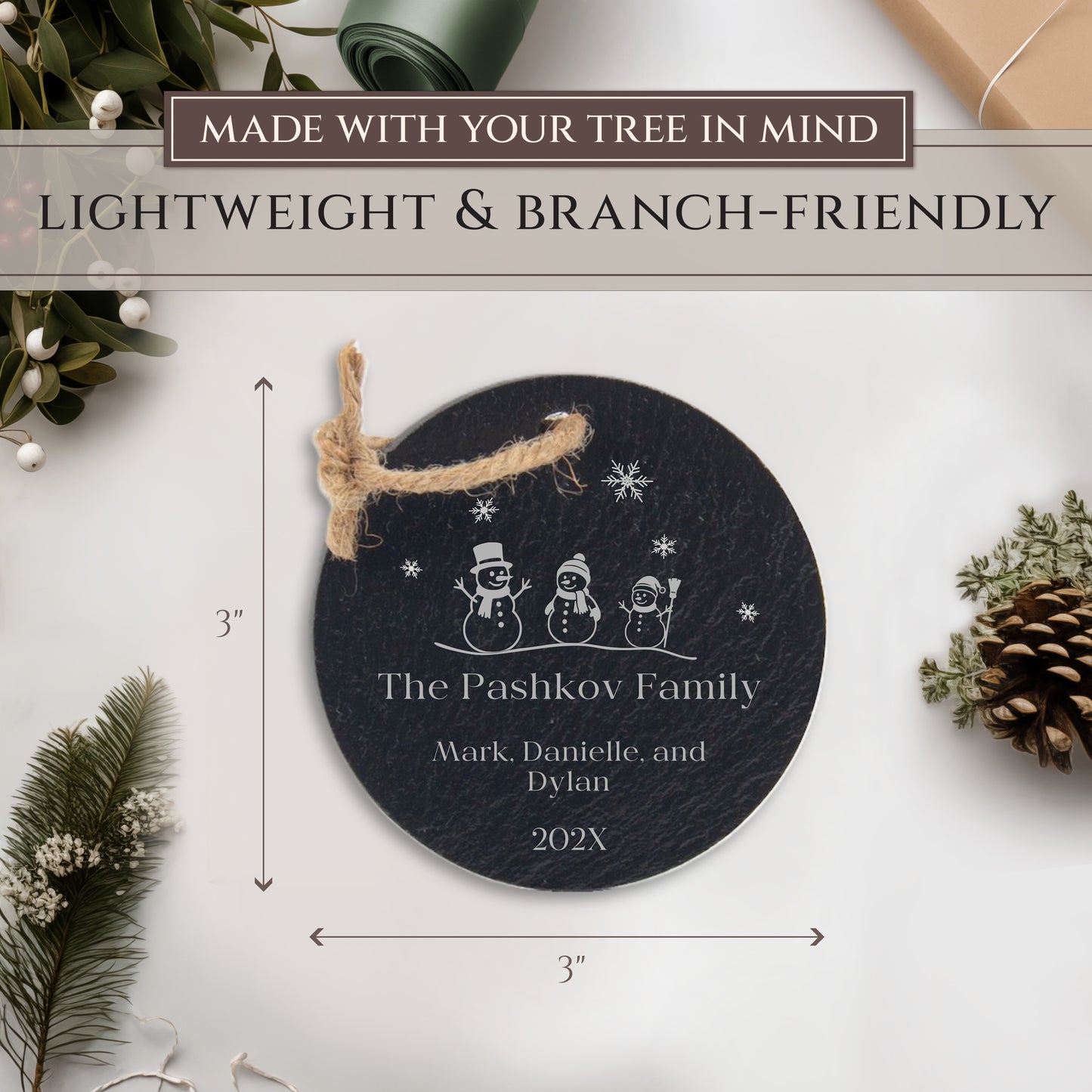 Snowman Family of 3 Personalized Ornament