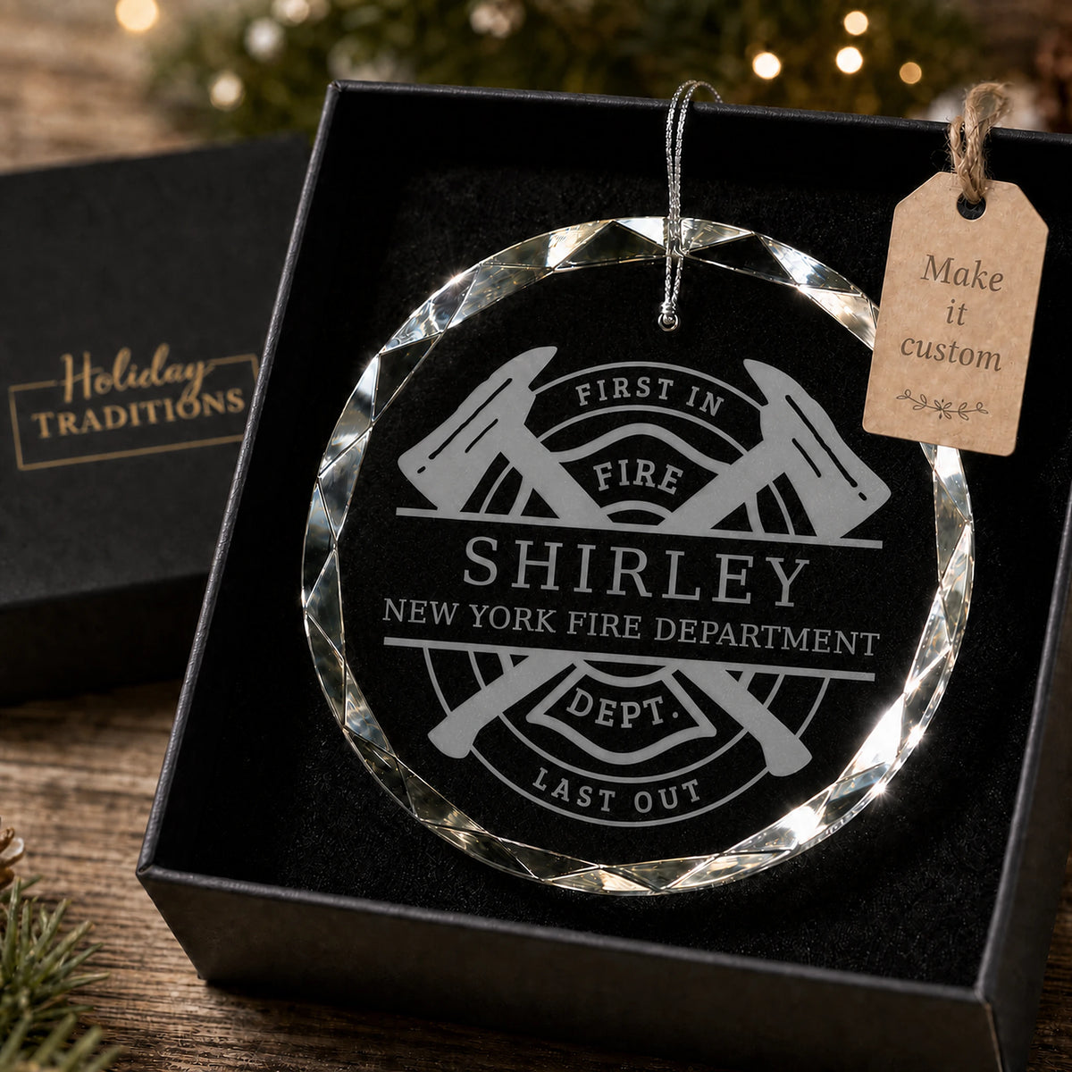 Firefighter Personalized Glass Christmas Ornament