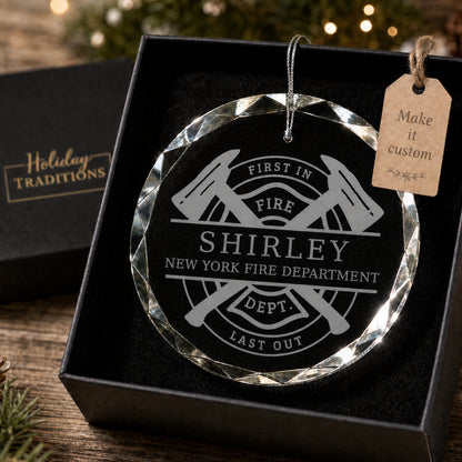 Firefighter Personalized Glass Christmas Ornament