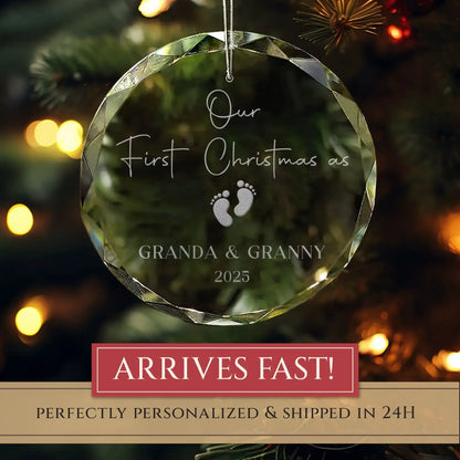 Our First Christmas as Grandparents Personalized Glass Ornament – 2025