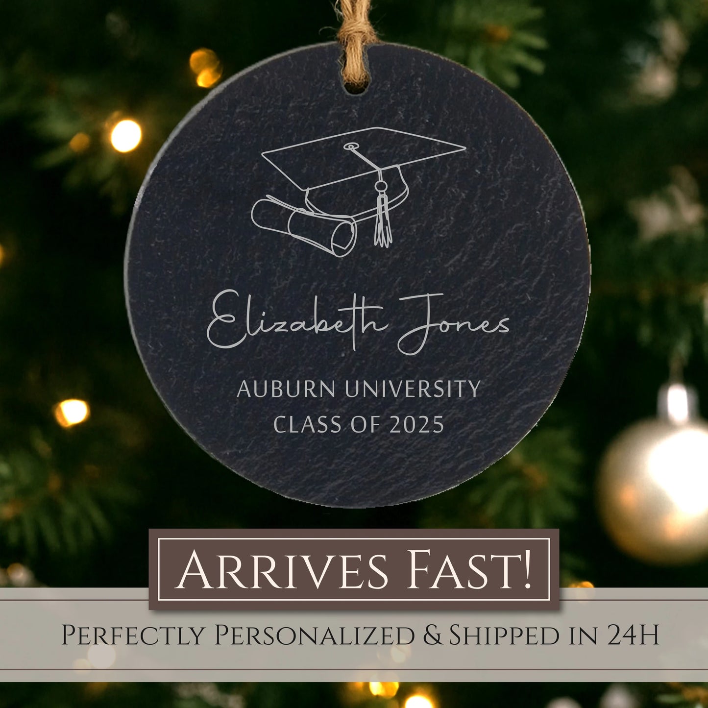 Graduation Ornament – Personalized Slate Cap & Diploma