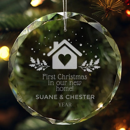 Adorno personalizado de vidrio para la primera Navidad en casa nueva 