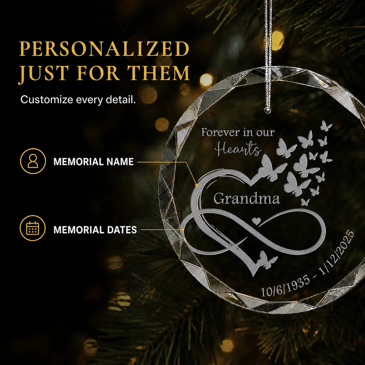 Personalized Memorial Christmas Ornament (Forever in Our Hearts)