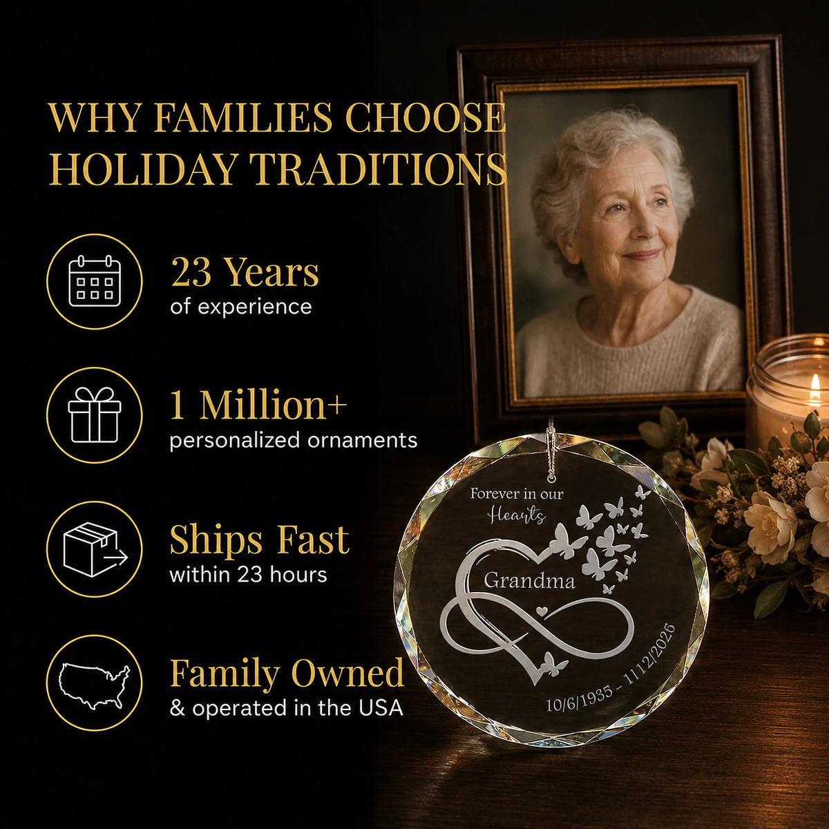 Personalized Memorial Christmas Ornament (Forever in Our Hearts)