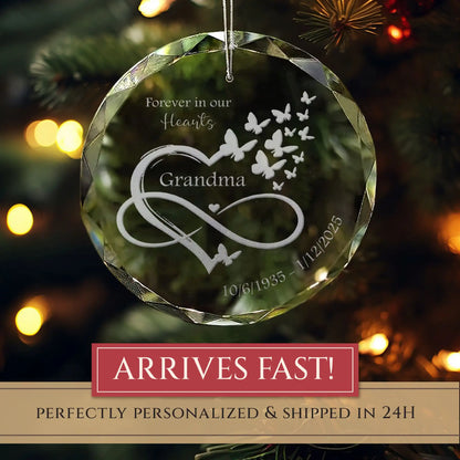 Personalized Memorial Glass Ornament – Forever in Our Hearts