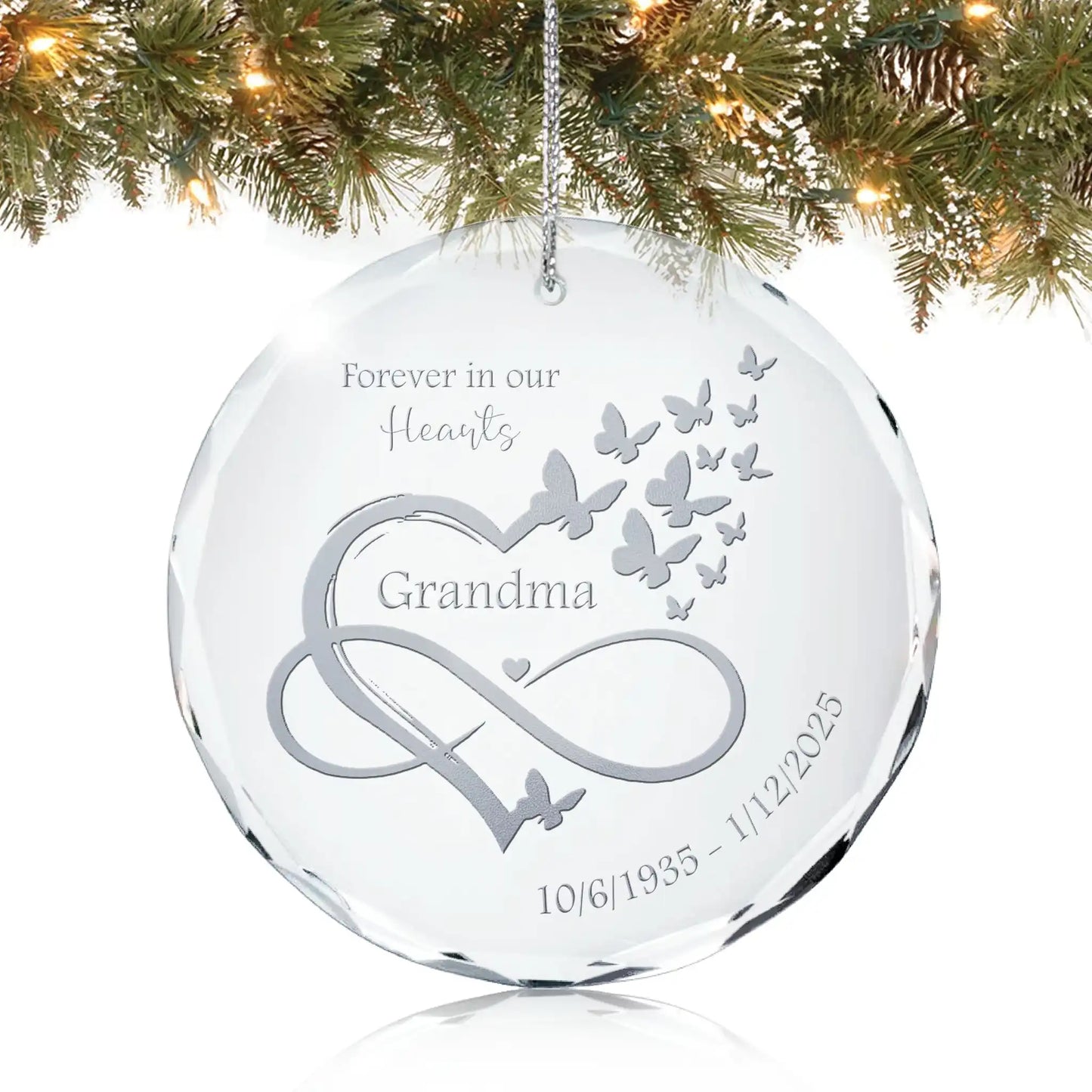Personalized Memorial Glass Ornament – Forever in Our Hearts