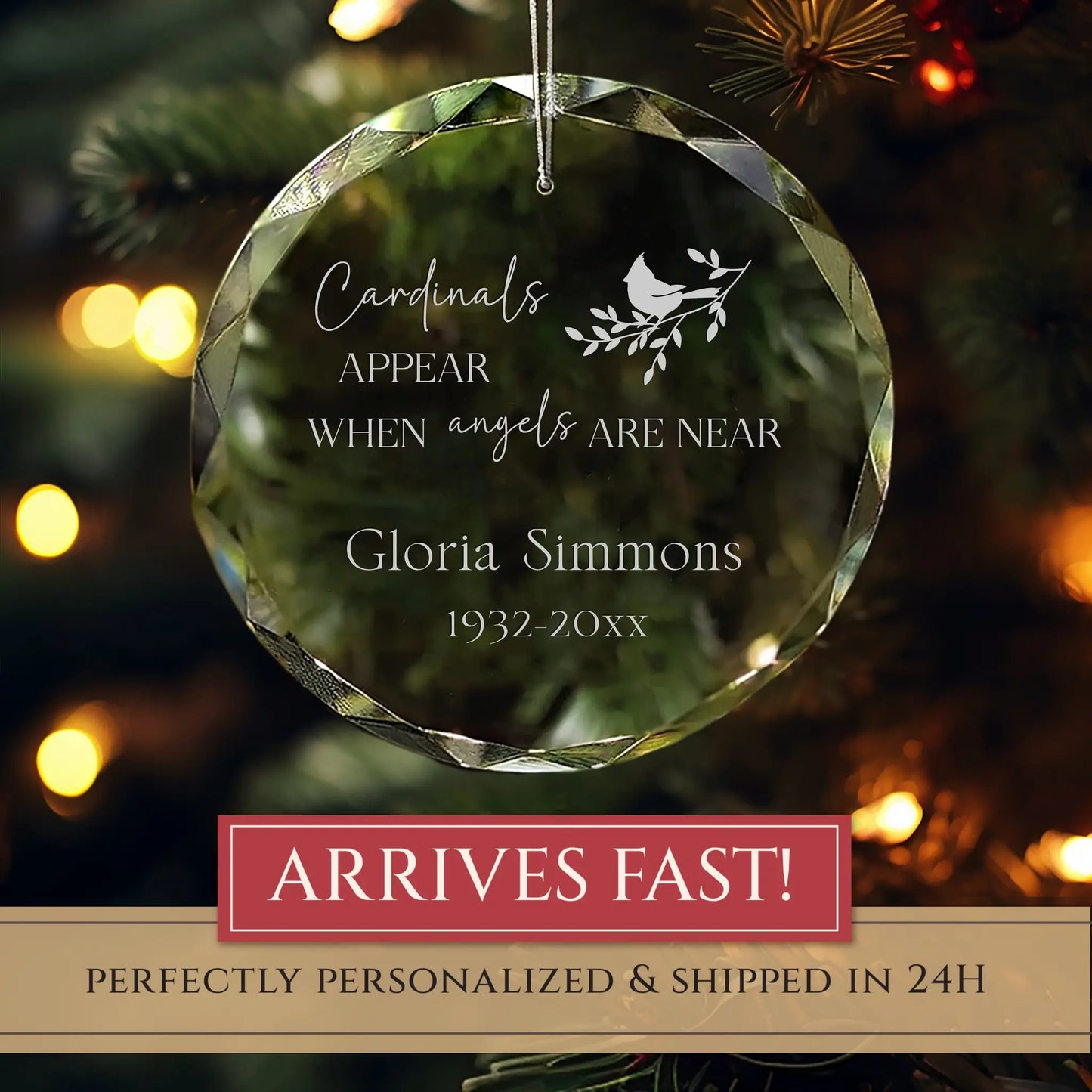 Memorial Personalized Glass Ornament – Cardinals