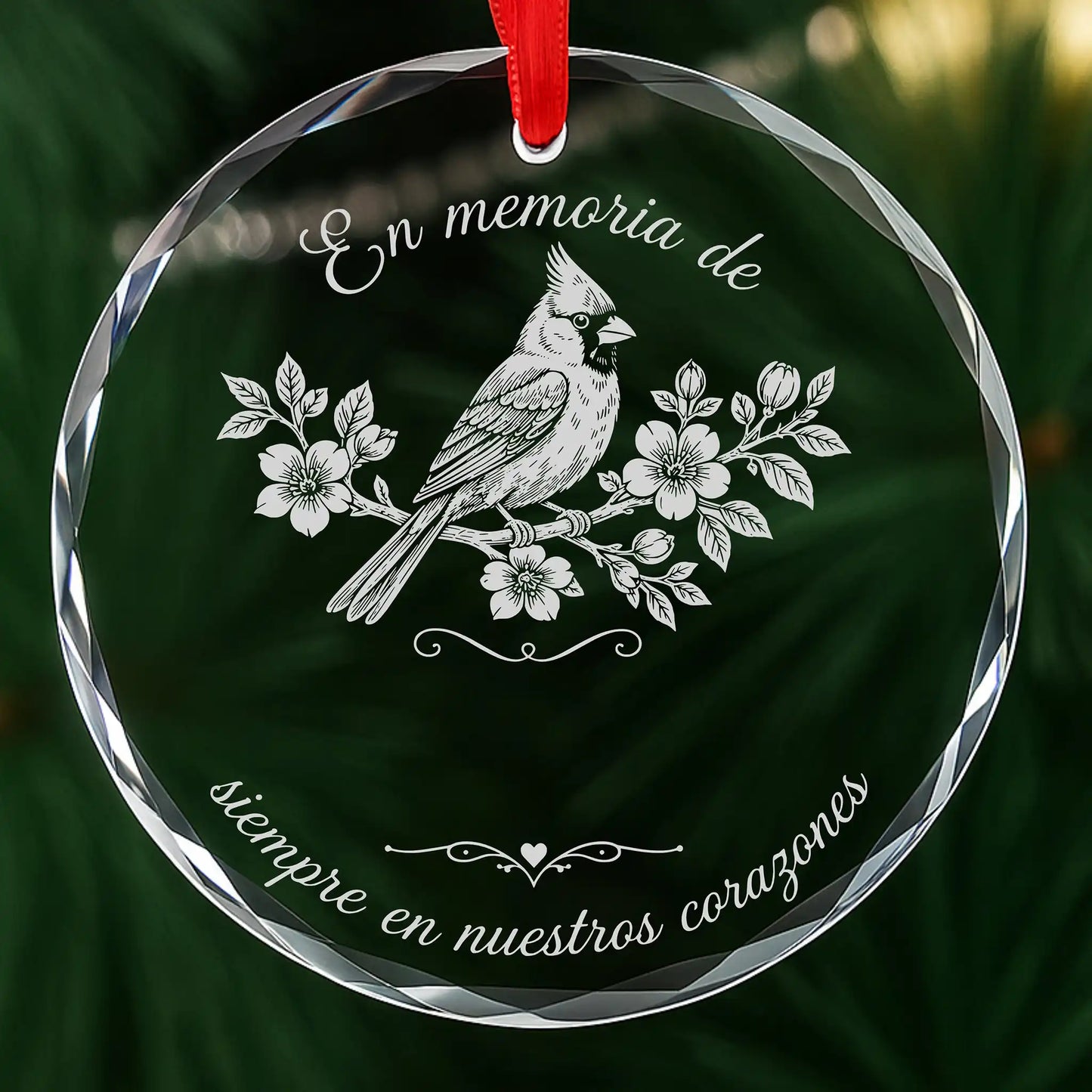 Adorno de vidrio Cardenal En Memoria antes del grabado personalizado