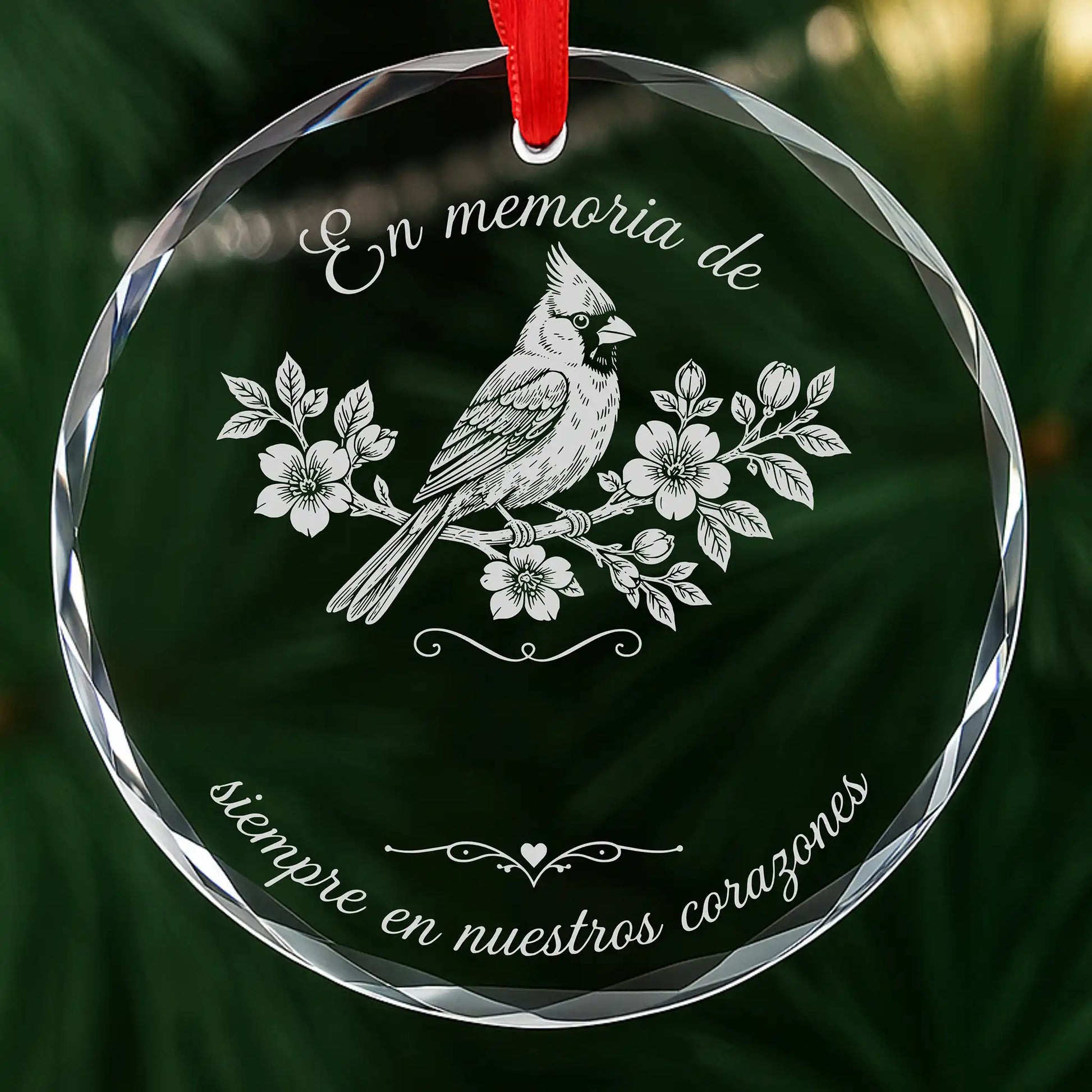 Adorno de vidrio Cardenal En Memoria antes del grabado personalizado