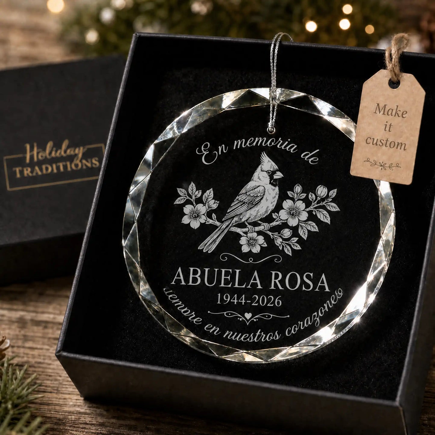 Cardenal En Memoria, Adorno Navideño Personalizado