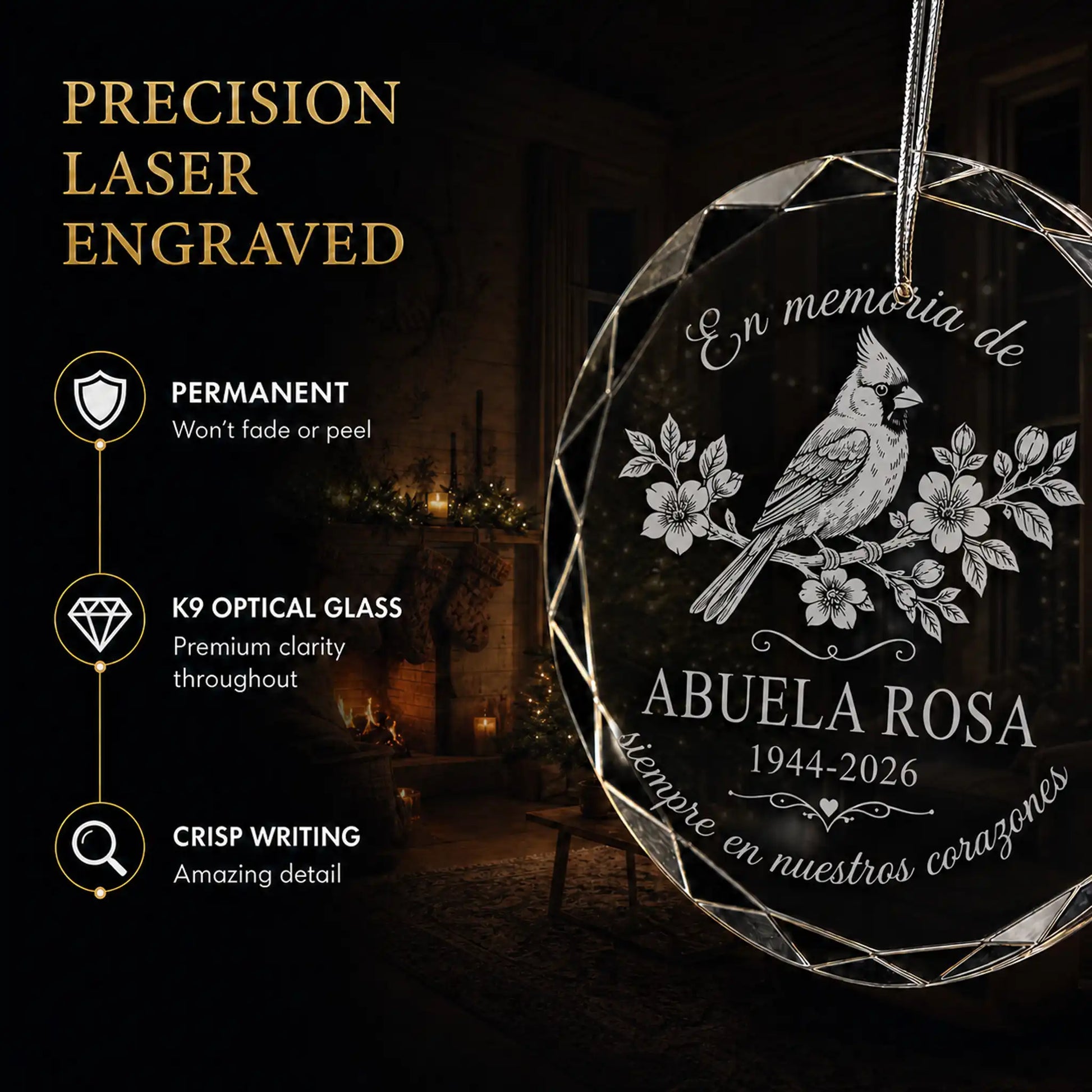 Cardenal En Memoria, Adorno Navideño Personalizado