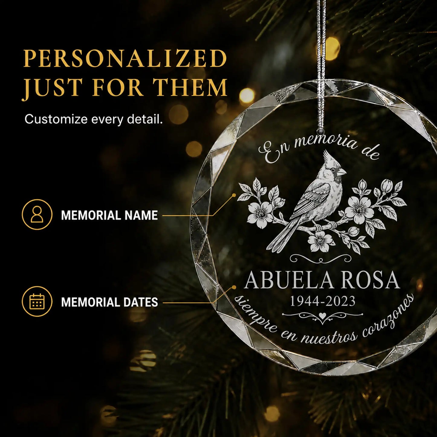 Cardenal En Memoria, Adorno Navideño Personalizado