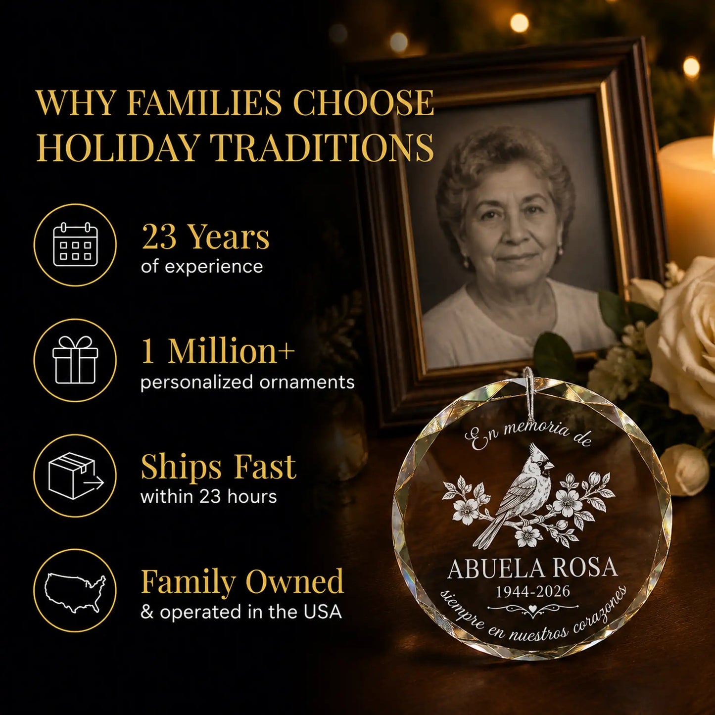 Cardenal En Memoria, Adorno Navideño Personalizado