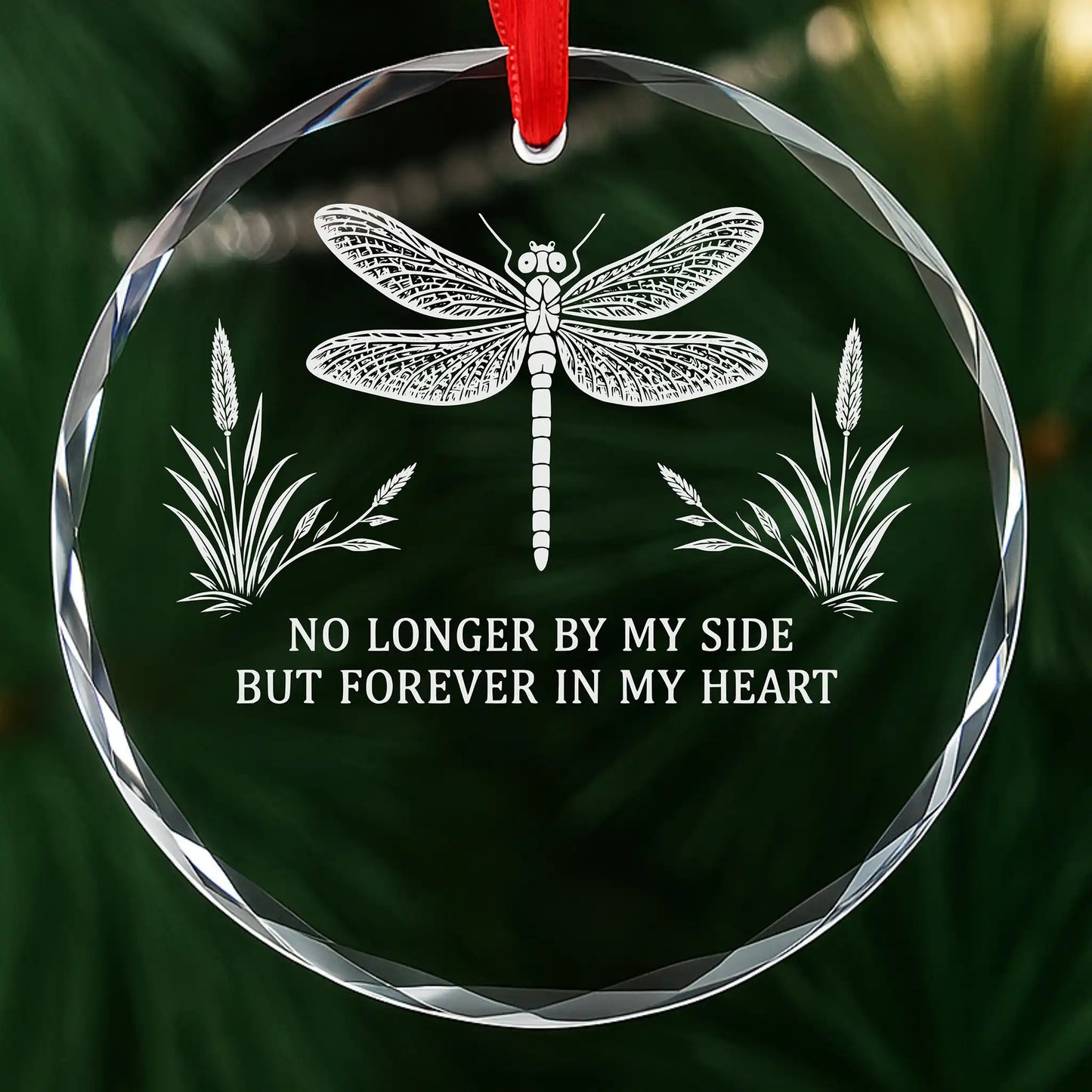 Dragonfly glass memorial ornament shown before engraving