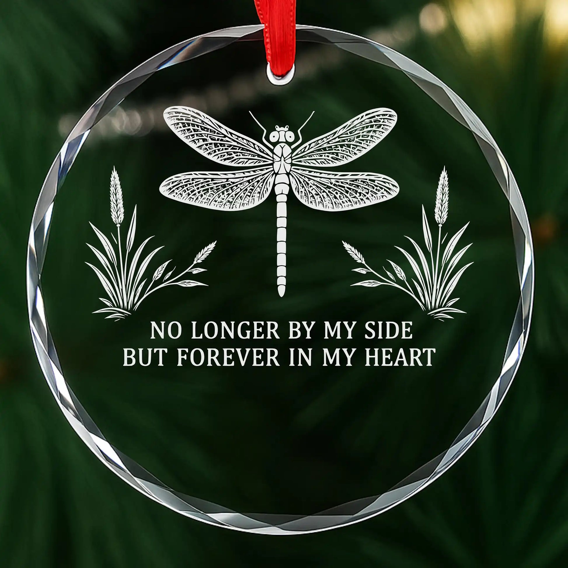 Dragonfly glass memorial ornament shown before engraving