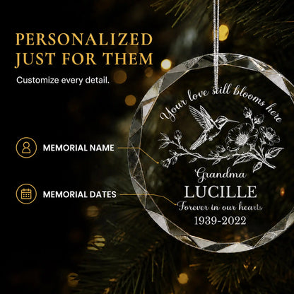 Personalization options for hummingbird memorial ornament - custom memorial name and dates engraved just for them