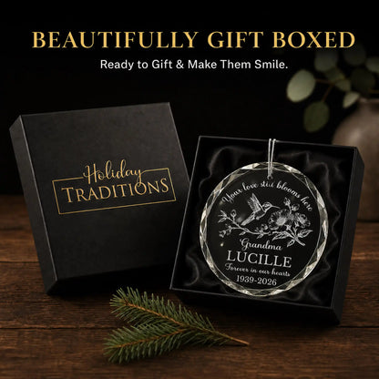 Hummingbird memorial ornament in satin-lined black gift box - beautifully gift boxed and ready to give