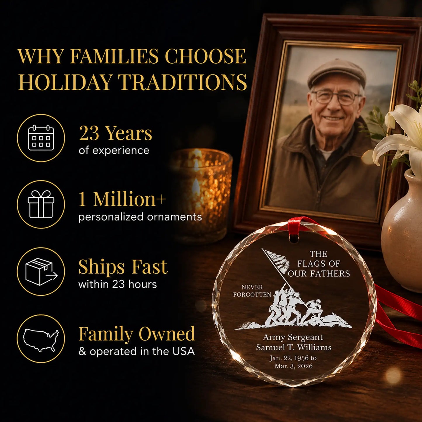 Flags Of Our Fathers Personalized Christmas Ornament