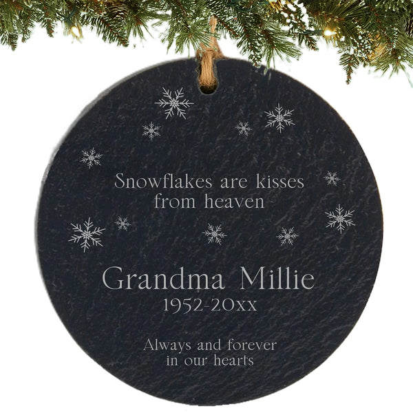 Personalized Memorial Slate Ornament Snowflakes engraved memorial keepsake for honoring cherished memories.