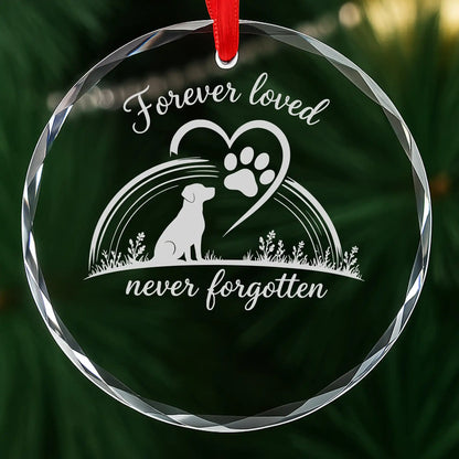 Forever Loved pet memorial glass ornament shown before engraving