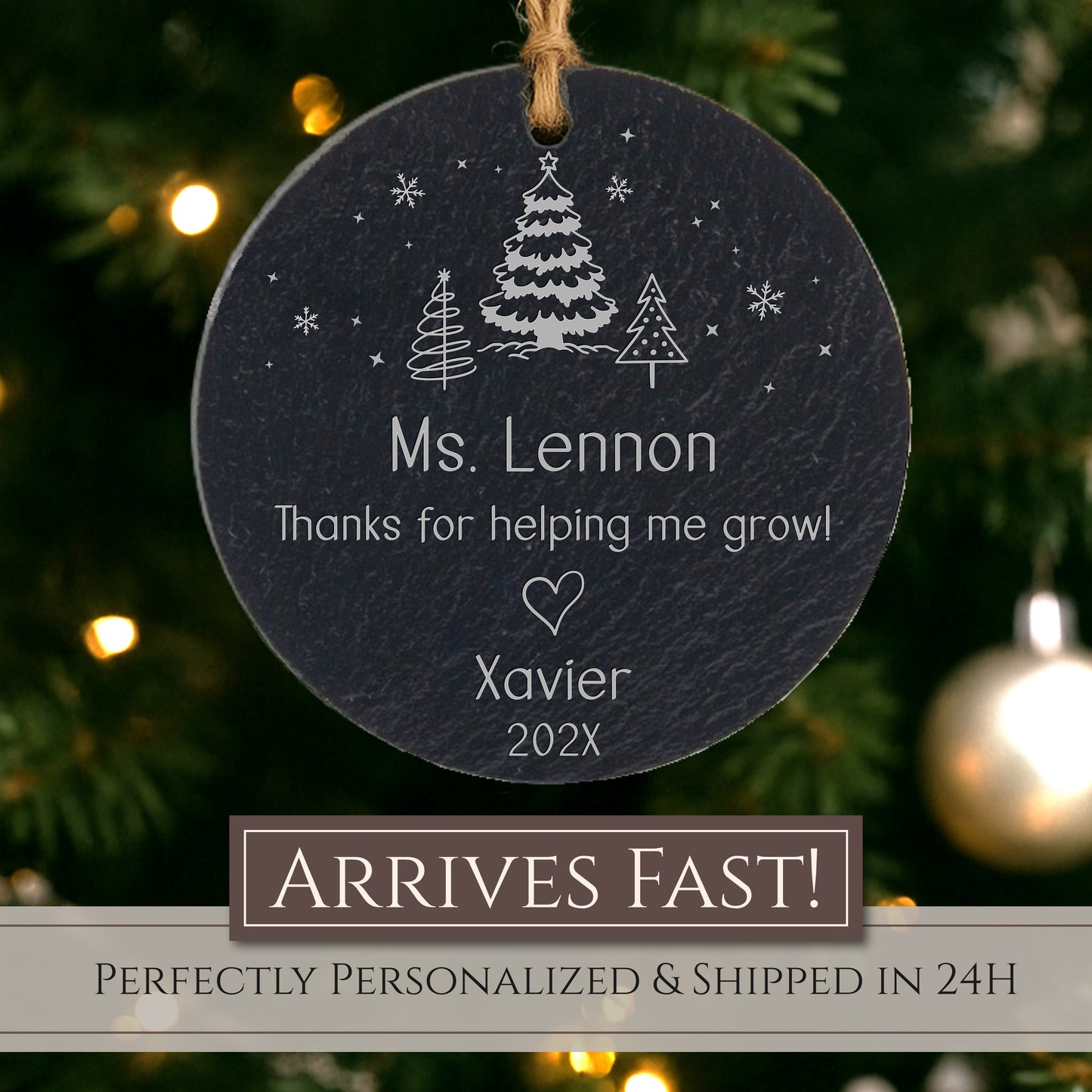Teacher Personalized Slate Ornament – Thanks for Helping Me Grow