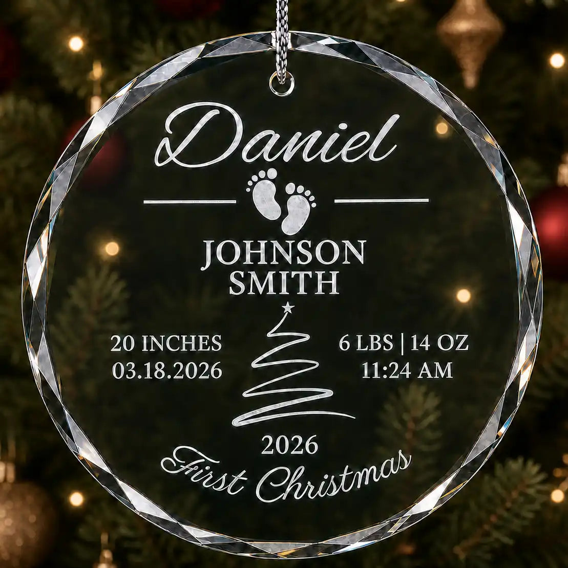 Baby's First Christmas Glass Ornament - Footprints & Tree