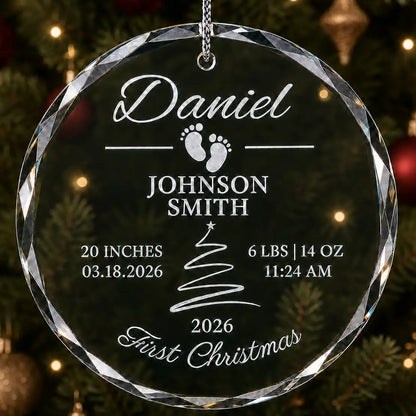 Baby's First Christmas Glass Ornament - Footprints & Tree