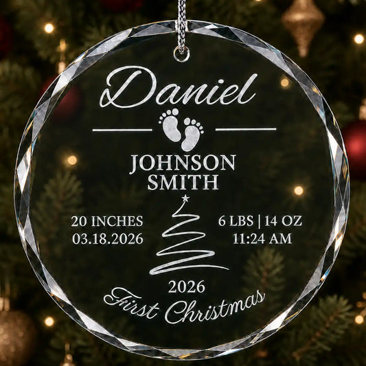 Baby's First Christmas Glass Ornament - Footprints & Tree