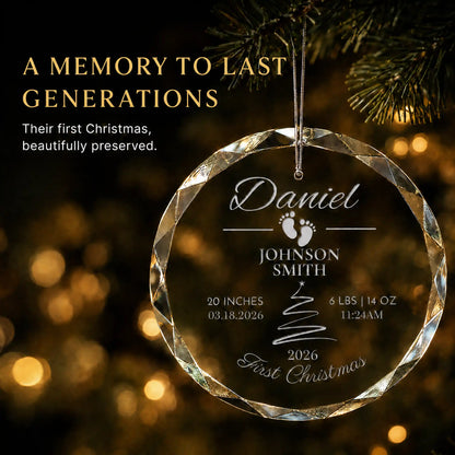 Baby's First Christmas Glass Ornament - Footprints & Tree