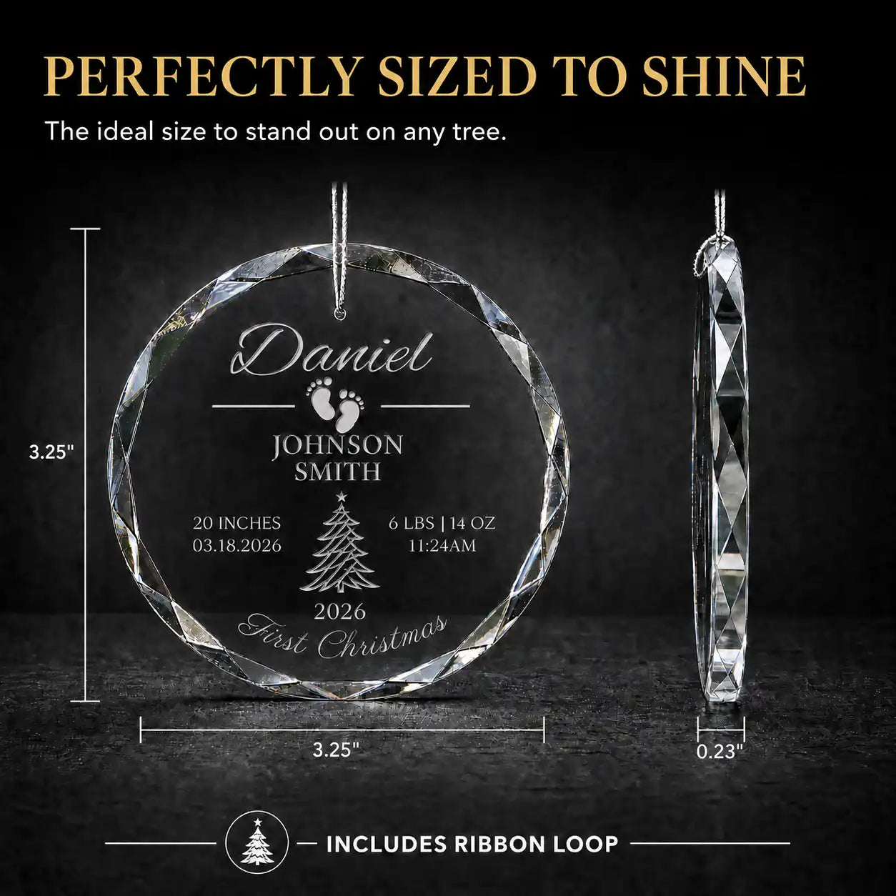 Baby's First Christmas Glass Ornament - Footprints & Tree