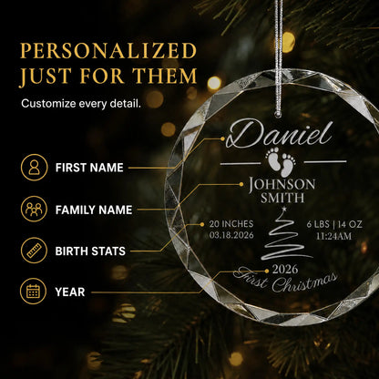 Baby's First Christmas Glass Ornament - Footprints & Tree