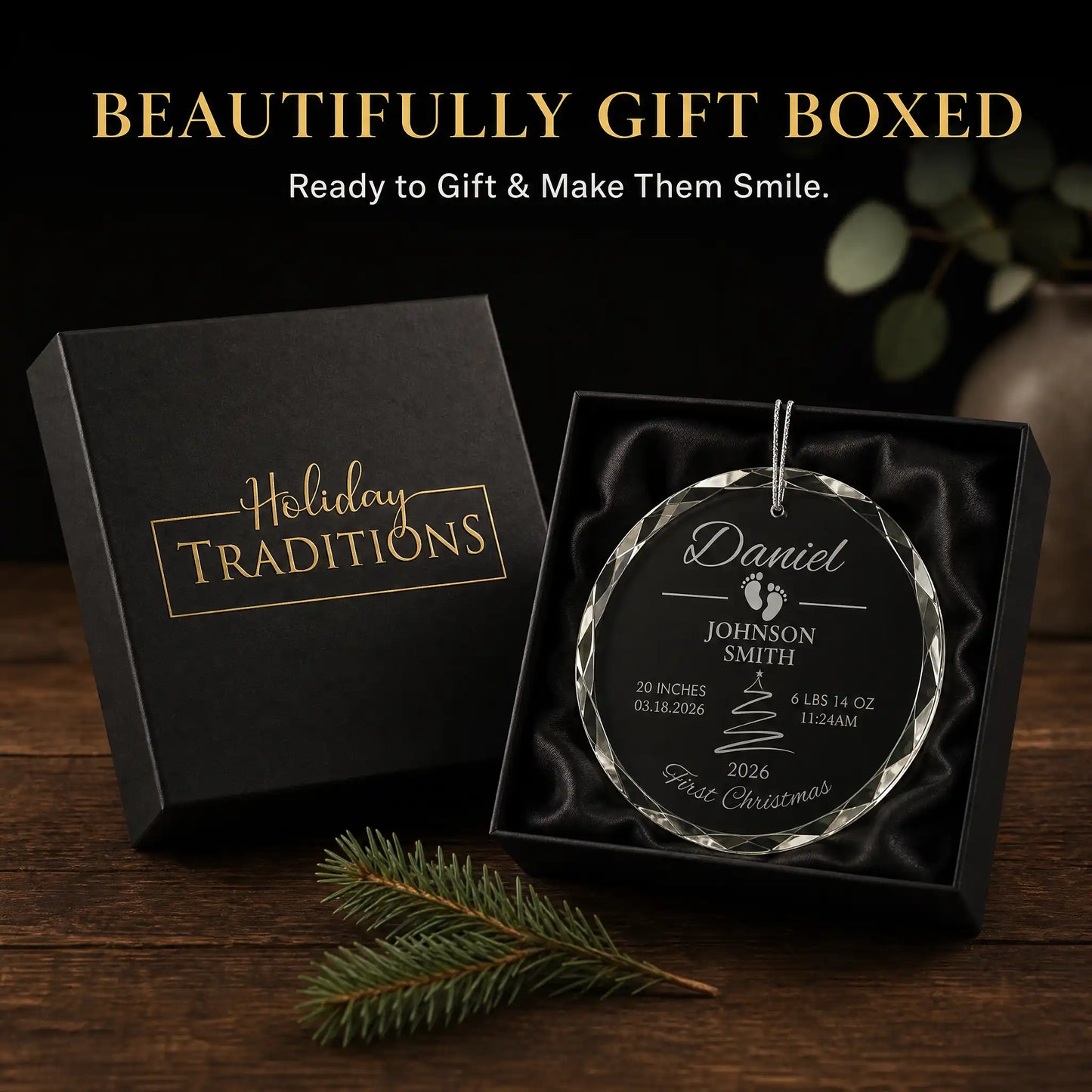 Baby's First Christmas Glass Ornament - Footprints & Tree