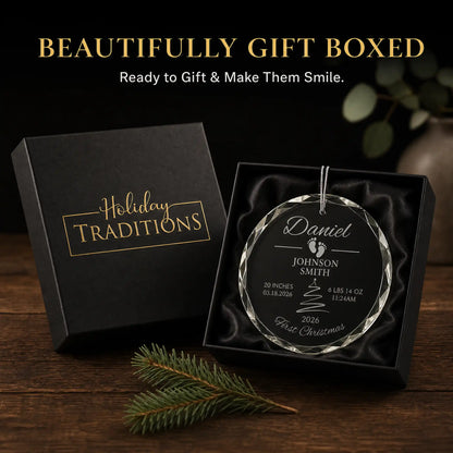 Baby's First Christmas Glass Ornament - Footprints & Tree