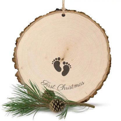 Baby's First Christmas Ornament - Wooden Footprints