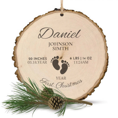 Baby's First Christmas Ornament - Wooden Footprints