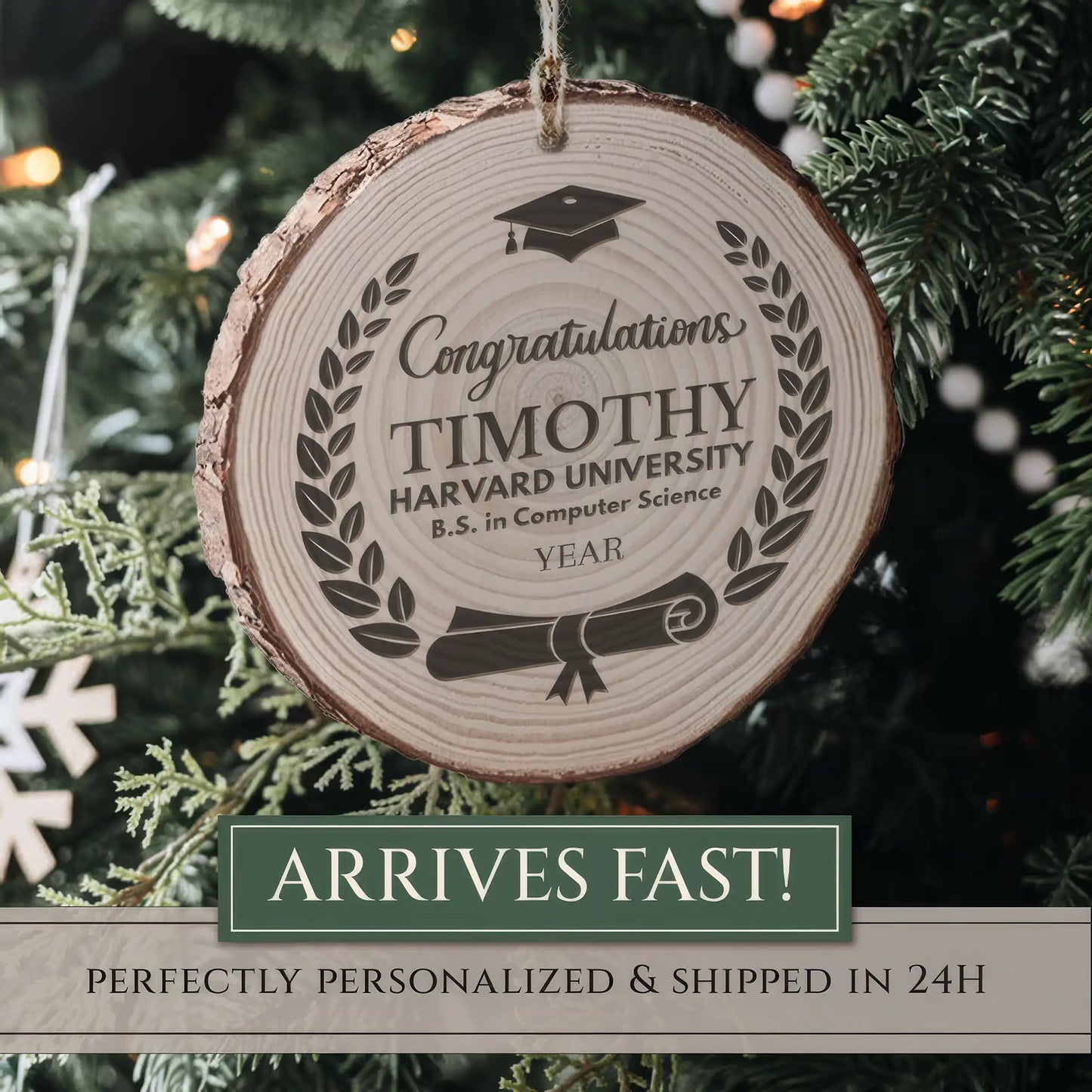 Graduation Diploma Christmas Ornament - Wooden