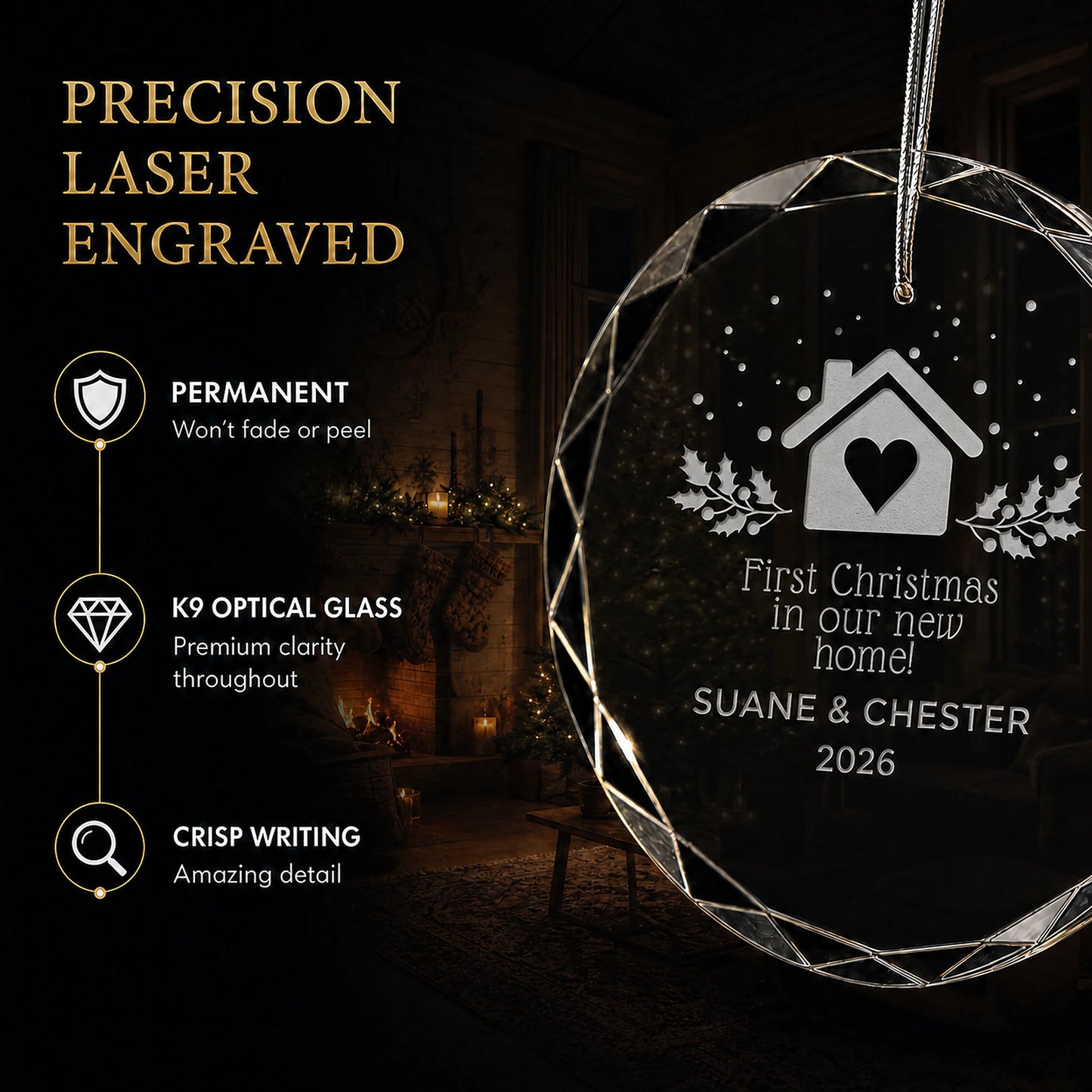 1st Christmas in New Home Personalized Glass Ornament